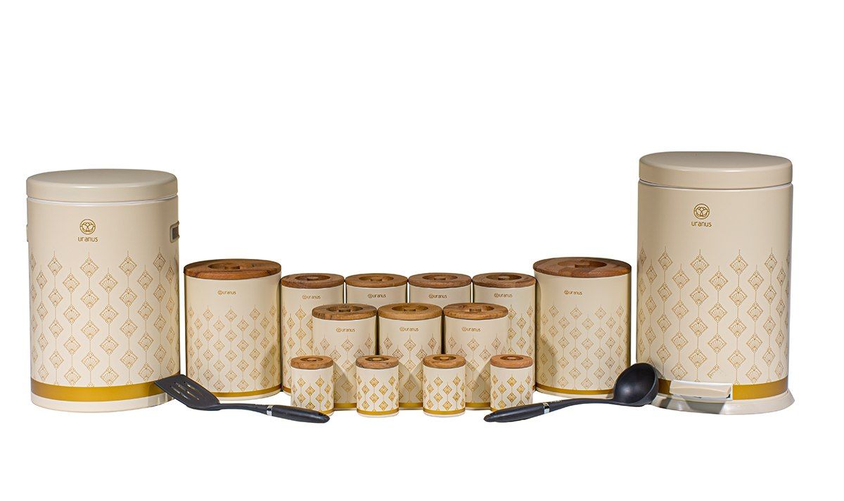 سرویس اشپزخانه اورانوس 17 پارچه استوانه ای طرح دار B0011