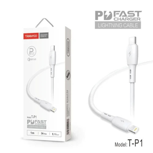 کابل تبدیل Type-C به لایتنینگ ترانیو مدل T-P1 طول ۱ متری با شارژ سریع PD و QC 3.0 + جریان ۳ آمپر | اگنس استور A1