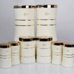 سرویس 8 پارچه کمر باریک هرمس کرم درب طلا C0004